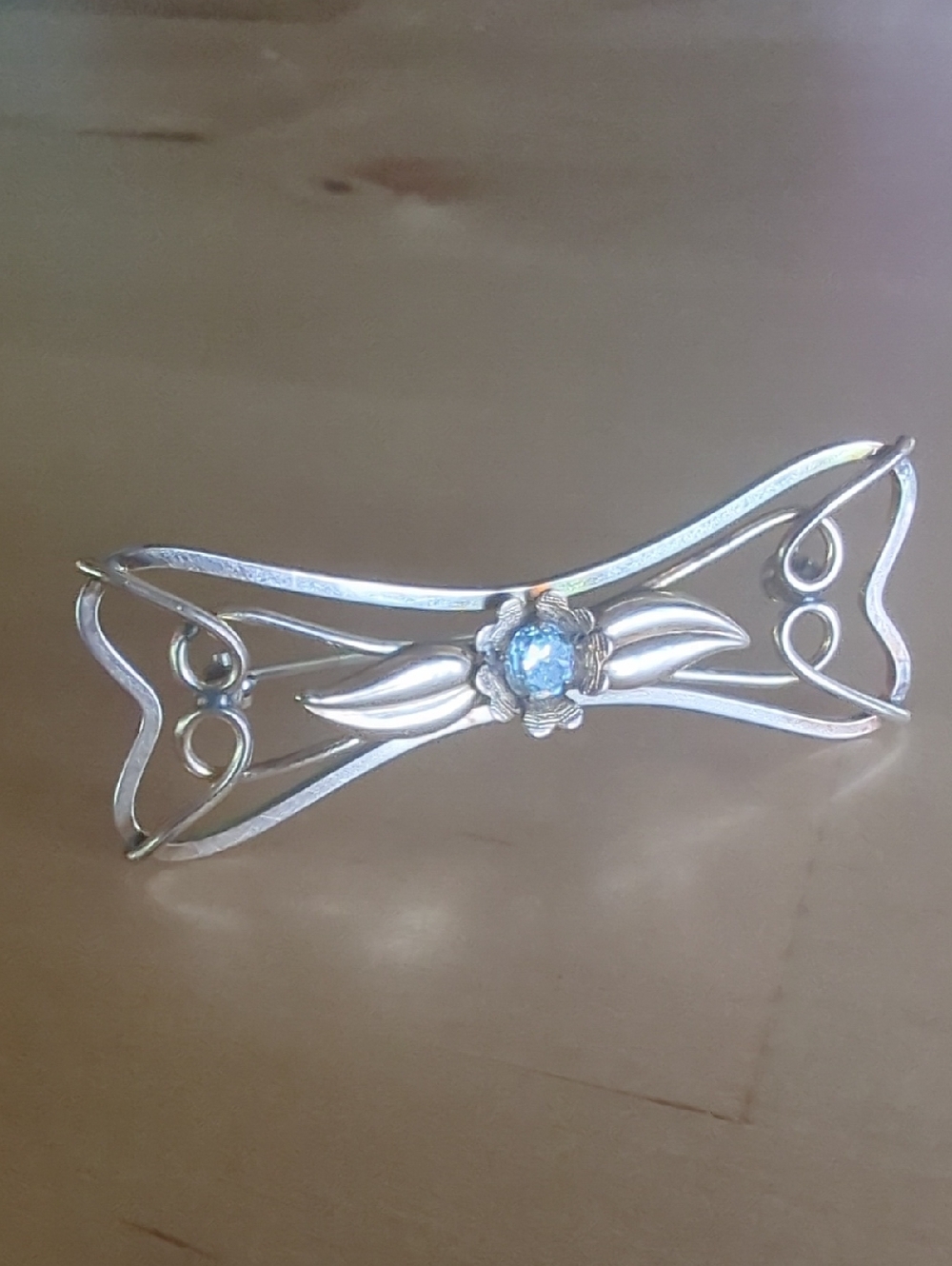 Vintage L.S. Louis Stern 10K Gold Filled Bow Bar Pin with Blue Topaz Stone